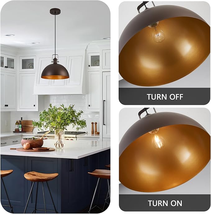 12 Inch Pendant Lights for Kitchen Island Matte ORB Farmhouse Pendant Light fixtures Adjustable Height Dome Hanging Light for Dinning Room Bedroom Hallway,3 Packs
