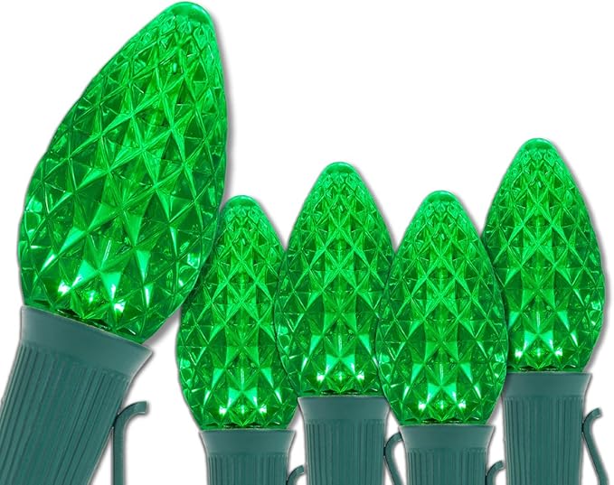 Wintergreen Lighting Set of 50 C7 OptiCore Green Outdoor Christmas Lights - Commercial Grade LEDs for Outside, St. Patricks's Day, Party; Green Wire