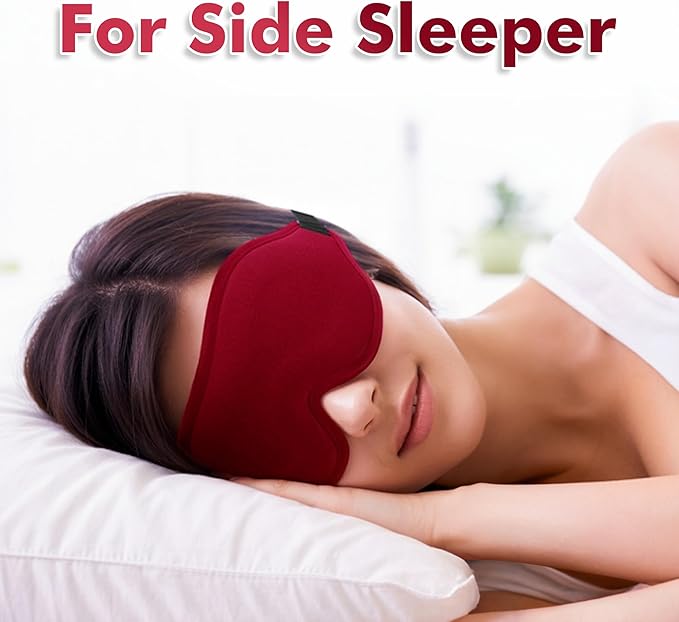 Sleep Eye Mask for Men Women, Lash Extensions 3D Sleeping Mask for Side Sleeper, Travel Blackout Night Blindfold Eye Shade Cover with Adjustable Strap (Red-3D)