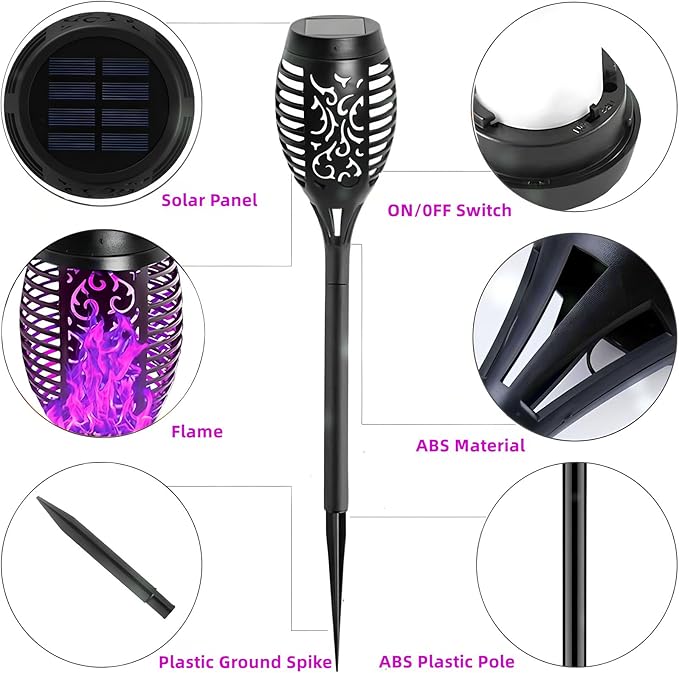 Solar Torch Light with Flickering Flame,4Pack Solar Lights Outdoor,Waterproof Solar Powered Yard Garden Lights,Solar Flame Light,Torches Lighting for Outside Patio Lawn Path Decorations (Purple)