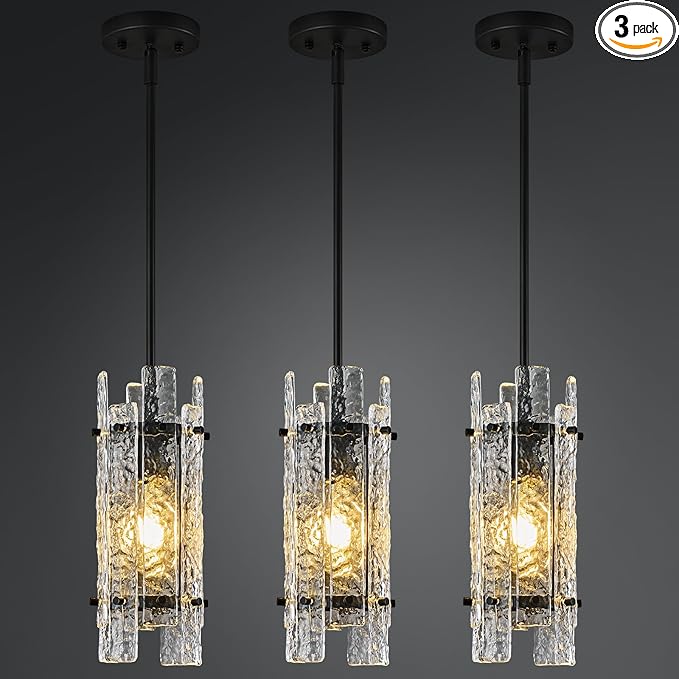 Modern Crystal Pendant Lighting Black Pendant Lights Mini Glass Chandeliers, Adjustable Pendant Light Fixture for Kitchen Island Bedroom Living Room Dining Room Corridor(3Pack)