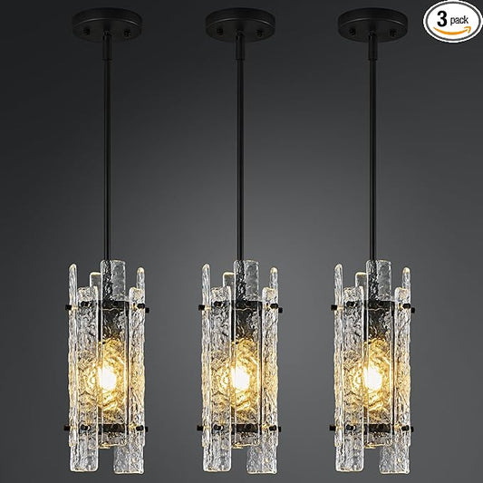 Modern Crystal Pendant Lighting Black Pendant Lights Mini Glass Chandeliers, Adjustable Pendant Light Fixture for Kitchen Island Bedroom Living Room Dining Room Corridor(3Pack)