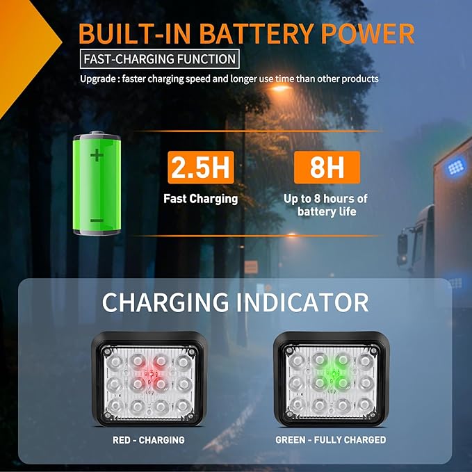 Nilight 12LED Magnetic Wireless Trailer Lights 2PCS Rechargeable Portable Hazard Beacon Warning Light Blue Emergency Strobe Light for Trucks Trailers Vehicles Cars Bus Surface Mount