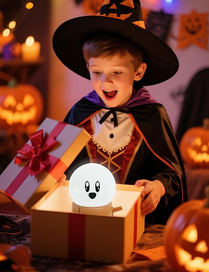 Cute Ghost Night Light, Two Modes Warm Yellow Light and Candlelight, Night Light for Kids,Cute Decoration,Kids Lamp,Living Room, Bedroom, Camping, Gifts for Children Christmas, Halloween