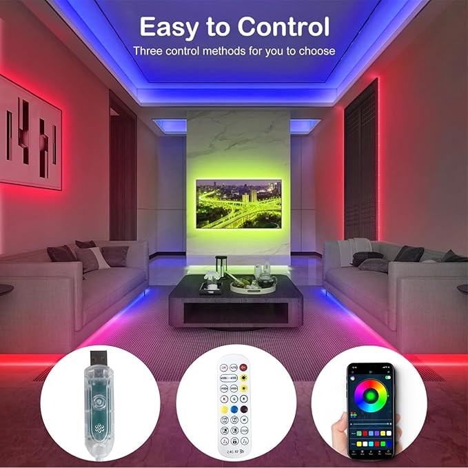 10FT RGB LED Strip Lights IP68 Outdoor Waterproof, 5V USB Powered, Music Sync Bluetooth APP/RF Remote Control Lights for Balcony,Deck,Camping,Garden,Bedroom Decor