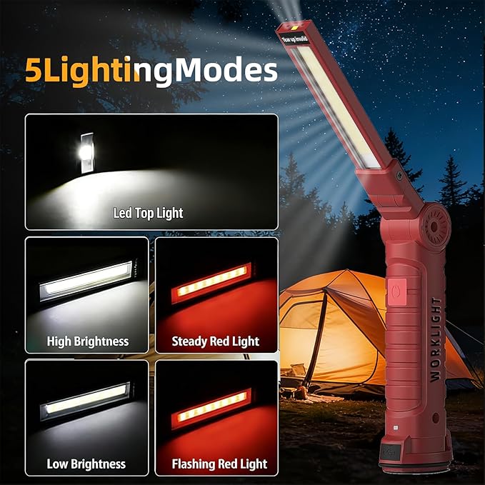 Rechargeable Work Light Flashlight, Easter Gifts for Men Him Dad Husband Mechanic Birthday Torch Grill Light Inspection Lamp with Magnetic Base Hook, 5 Modes 360° Rotate Car Emergency Repair 4 Pack