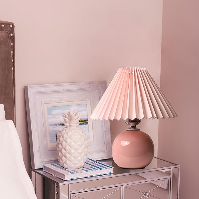 Korean Pleated Table Lamp Ins DIY Ceramic Table Lamps for Living Room Home Deco Cute Lamp with Tricolor Led Bulb Beside Lamp…