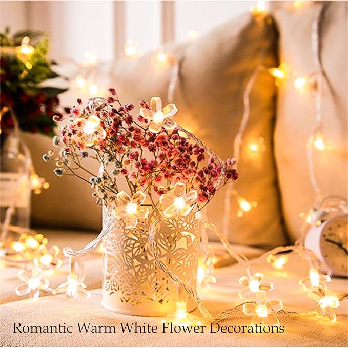 Indoor Decorative Flower String Lights, 33ft 100 LED Plug in Fairy Twinkle Cherry Blossom Floral Lamp for Bedroom Window Wall Ceiling Tree Hanging, Christmas Easter Birthday Decor (Warm White)