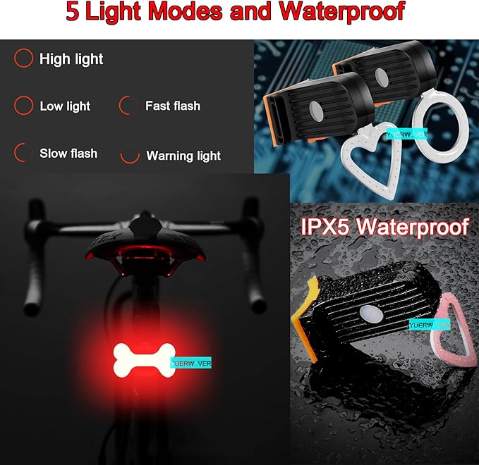 Rechargeable Bike Tail Light LED Bicycle Rear Light Cycling Night Essential Bright Seat Back Safety Lamp 5 Modes Warning Waterproof Flash MTB Light for Men Women Kids
