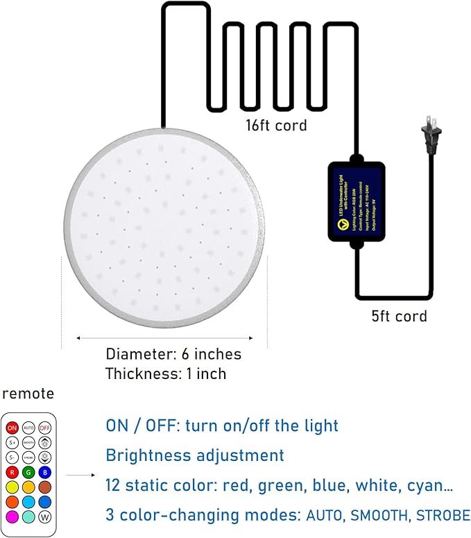TOVEENEN 20W LED Pool Light for Above Ground Pool, Color Underwater Magnetic Pool Lights for Swimming Pool Lighting, Low Voltage Waterproof Pool Light