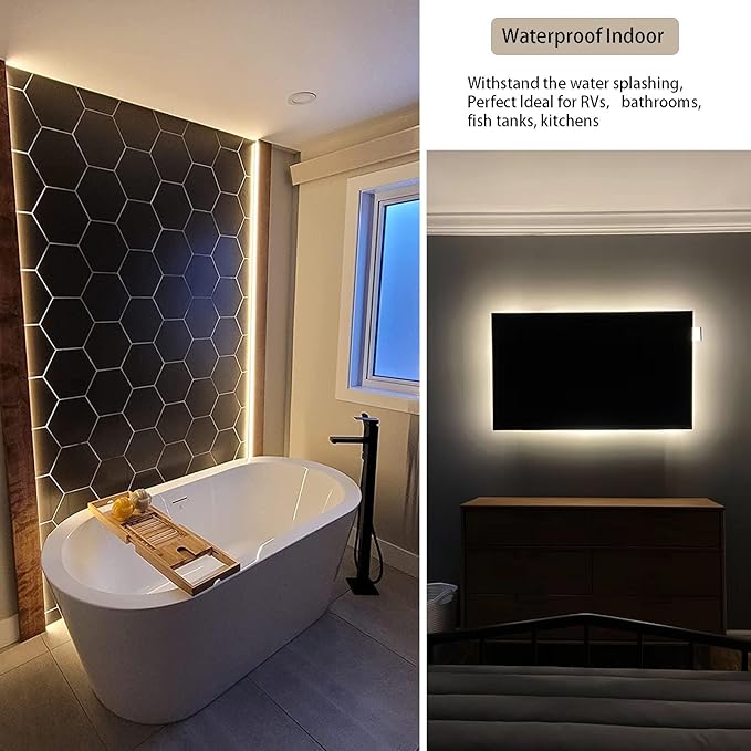 Battery-Powered LED Strip Lights Warm White with Remote, 2 Pack of 6.6ft, 240 2835 LED Warm White, Cuttable, Timer Function, Waterproof, Suitable for Wardrobe, Kitchen, Bedroom Decor.