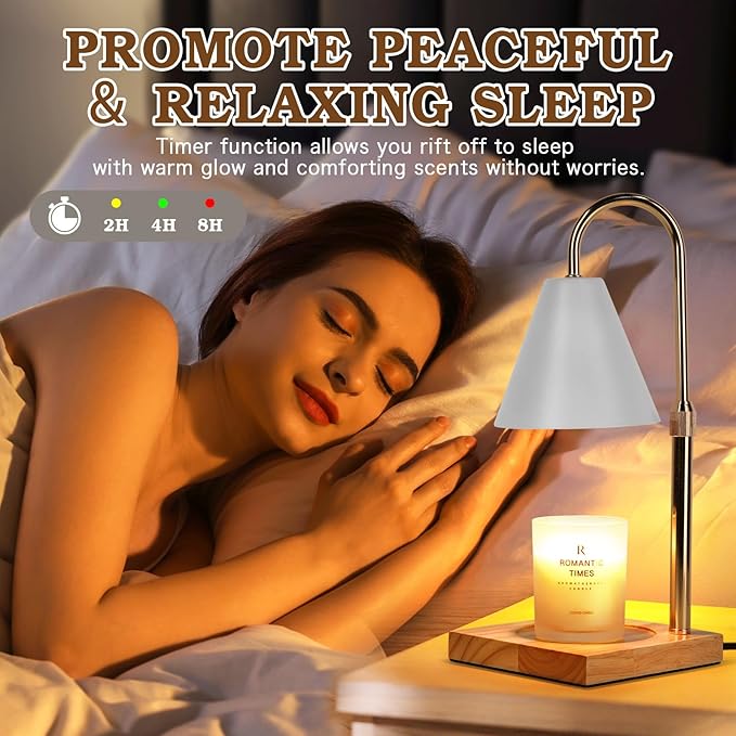 White Candle Warmer Lamp with Timer Dimmer, Electric Candle Lamp Warmer for Bedroom Decor, Birthday Gifts for Mom, Adjustable Metal Candle Lamp, Home Decor for House Warming Gifts, 2*35 Watt Bulb