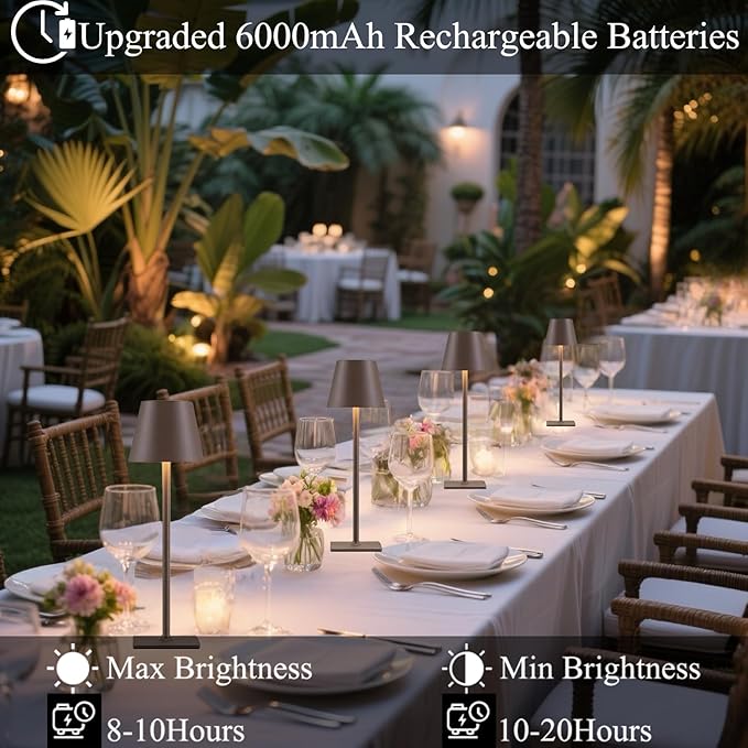 4 Pack Brown Cordless Table Lamps-Wireless Rechargeable Lamps Bulk of 4,Waterproof Outdoor Table Lamp for Patio/Restaurant/Dinner Dining Tabletop Lights/Kitchen,Multiple Battery Operated Lamps