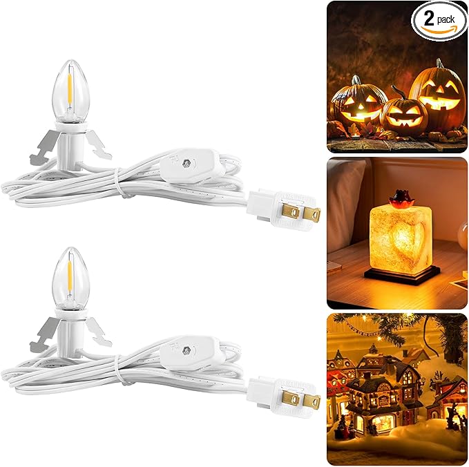 2Pack Christmas Village Lights, Decoration String Lights 6Ft with 1 C7 LED Bulb, Warm White, with Socket and Switch, for Christmas Snow House,Pumpkin Crafts,Holiday Decoration W06VLP205