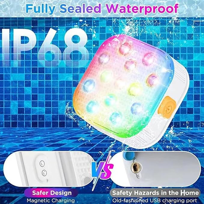 16 Color Pool Lights, Rechargeable, Dive, Bathtub Decorate LED Underwater Lights, 6 Dynamic Modes 3 Timer Options Ip68 Waterproof Pool with Remote (4 Pack)