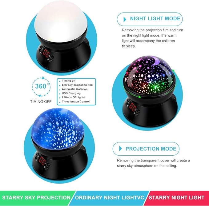Star Projector Night Lights for Kids with Timer, Toys for 2-5-14 Year Old Boys Room Lights for Kids Glow in The Dark Stars Moon for Child Sleep Peacefully, Birthday Gifts for Boys-Black