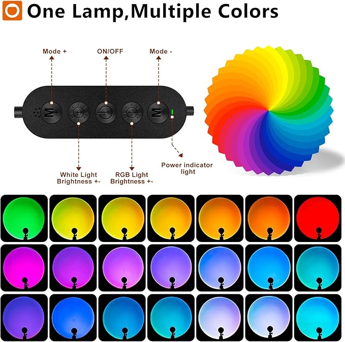 Sunset Lamp with USB Port - 360° Rotatable Multicolor Sunset Light Projector, Great for Room/Bedroom Decor, Photography, Party, TikTok Live | Halloween & Christmas Gift (2)