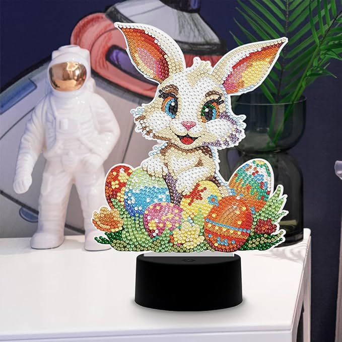 Easter Bunny Eggs Diamond Art Painting Night Light,Diamond Art Painting Kits Desktop Touch Lamp Ornaments for Tabletop Decor Diamond Art Accessories for Adult Beginner Bedrooms Living Room