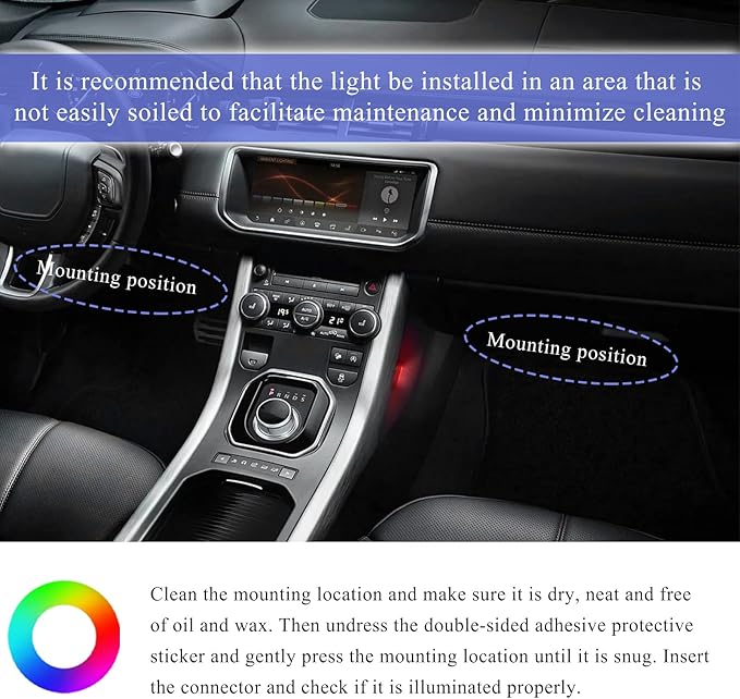 Car LED Strip Light, 12V 24 LEDs Auto Interior Atmosphere Lamp with USB Port, Vehicle Under Dash Ambient Neon Night Light Decorative Strip, Universal Car Accessories (Blue)