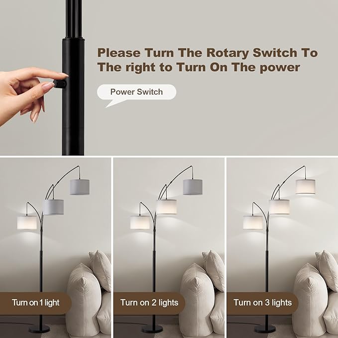 Netin 3 Light Arc Floor Lamps for Living Room, Led Floor Lamp with Remote Control, Modern 80" Tall Standing Lamp with Gray Shades, 3 Color Temperature, Mid Century Tree Floor Lamp for Bedroom, Office