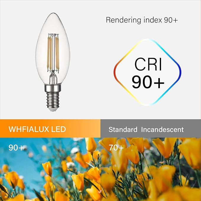 LED Candelabra Bulb, E12 Chandelier Light Bulbs, B11 Candle Light Bulbs, 4.5W Dimmable 450LM(60W eq.) Clear Glass 2700K Soft White, 90+CRI (6 Pack)