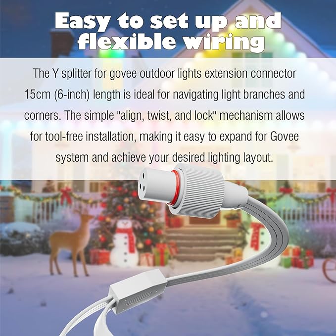 1 Male to 2 Female Y-Splitter for Govee Permanent Outdoor Lights Y-Shaped IP68 Waterproof Connector Compatible with Govee H705A H705B H705C H805A H805B H805C 3-Pin Extension Cable Cord (White)