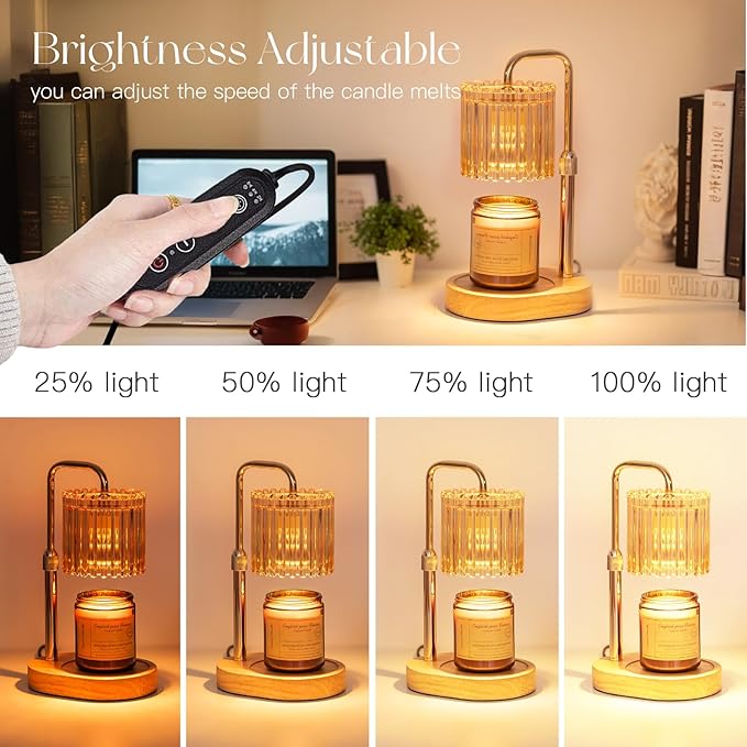 Candle Warmer Lamp with Timer: Gold Candle Warming Lamp Height Adjustable Wax Melt Warmer Dimmable Modern Farmhouse New Home Bedroom Decor Mothers Day Housewarming Gift for Women