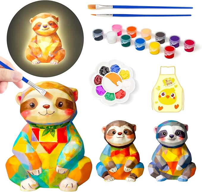 Paint Your Own Sloth Lamp Kit, Arts and Crafts for Kids Ages 8-12, Sloth Night Light Kids Toys for Girls, Art Supplies Painting Craft Kits for Kids, Gifts for Girls Birthday Ages 3 4 5 6 7 8 9 10 11+