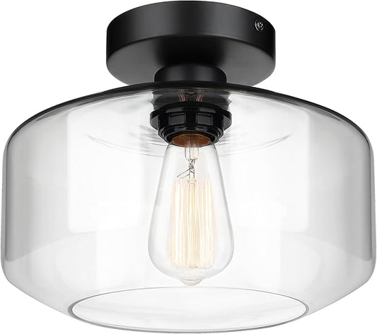 MAXvolador Industrial Semi Flush Mount Ceiling Light Extra Large, Clear Glass Pendant Lamp Shade, Vintage Hanging Light Fixtures, Lighting for Hallway