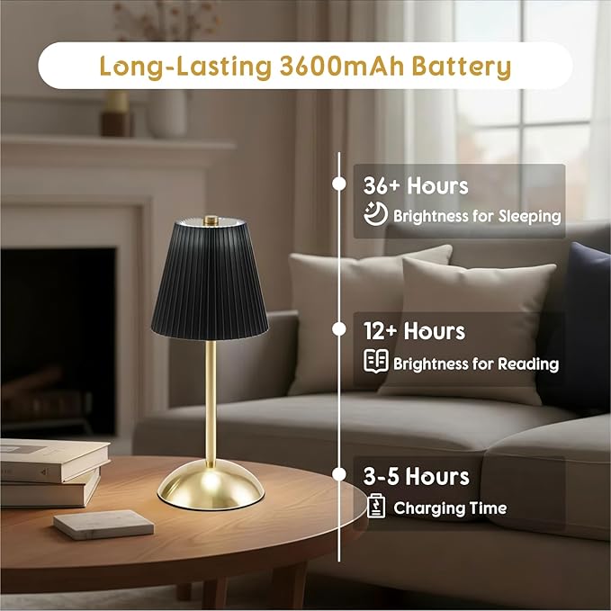 2-Pack Rechargeable Cordless Table Lamps, 3CCT & Stepless Dimming, LED Wireless Lamp with Touch Control for Bedside Nightstand, Dining Table, Outdoor Patio Use, 4.5" W x 11.5" H (Black)