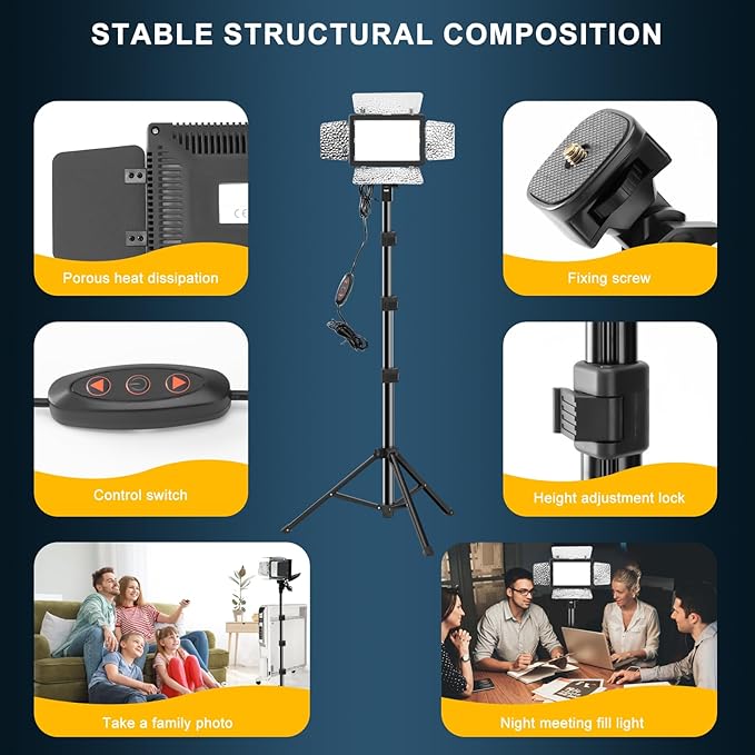 Jiang&Rong 2 Pack LED Video Lighting Kit - 5600K Adjustable USB Studio Light with Barndoor, 9 Colors, for Photography, Streaming, YouTube, TikTok, Film, Recording Studio, Camera Photo Light