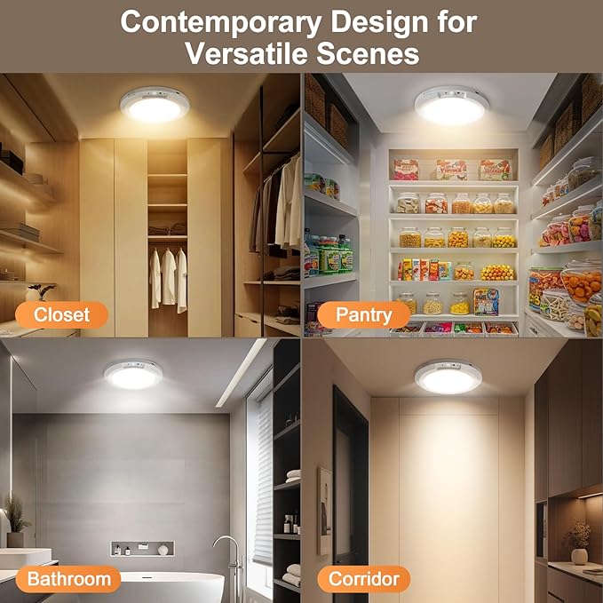 Rechargeable Ceiling Light with Motion Sensor: Battery Operated LED Closet Light with Remote & Timing - Wireless Dimmable Magnetic Mount Shower Lamp for Bathroom/Stairs/Garage/Hallway