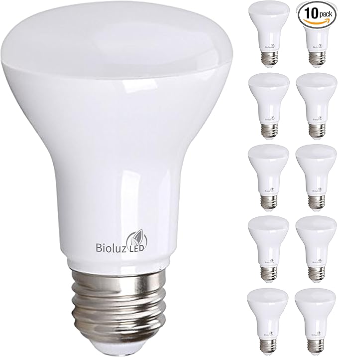 Bioluz LED 10 Pack BR20 LED Bulbs Indoor Flood Light R20 Dimmable High CRI 3000K Soft White, 50 Watt Equivalent Uses 7W, 540 Lumens UL Listed FCC RoHS Compliant
