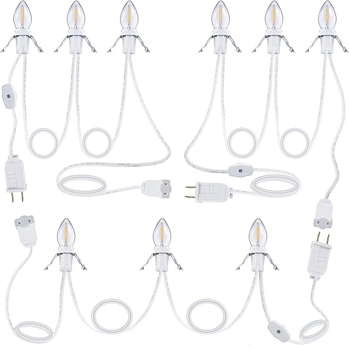 Meonum Accessory Cord with 3 LED Light Bulbs, 8.2 Ft Indoor Blow Mold Light Cord with Female Plug for Halloween Pumpkins Christmas Village Houses and Craft Projects Decoration, Warm White(3 Pack)