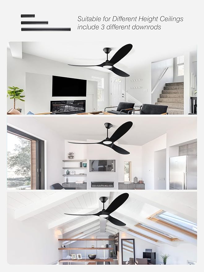 70 inch Black Outdoor Ceiling Fan with Light, Large Solid Wooden Damp Rated Ceiling Fan, DC Motor, 3CCT, Super quiet, Modern Propeller Ceiling Fan for Patios Porch Exterior Indoor