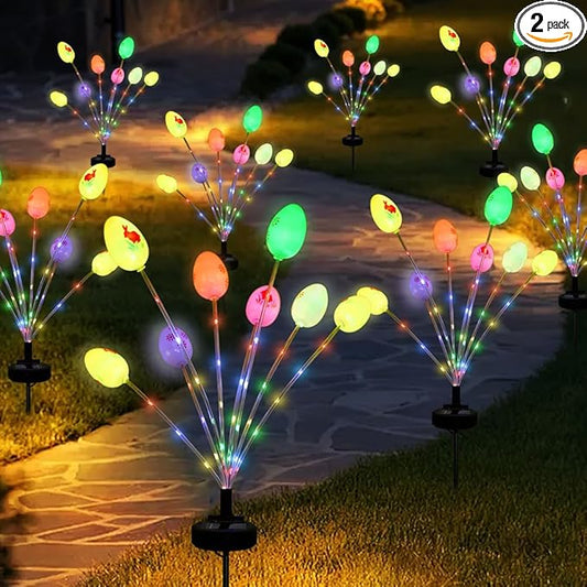 2 Packs Solar Easter Decorations Outdoor Stake Lights, LED Egg Lights for Easter Decor, Waterproof Solar Stake Light for Lawn Pathway Landscape Yard Porch Patio(Color:Colorful)