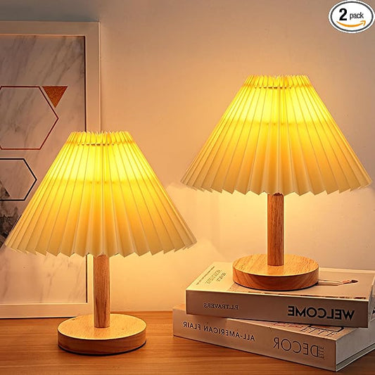2-Piece Small Table lamp,with a Modern Style Wooden Base.Suitable for Bedside Tables in bedrooms,Living Rooms and Offices for Sleep and Night Lighting.Also Suitable for Reading in The Study