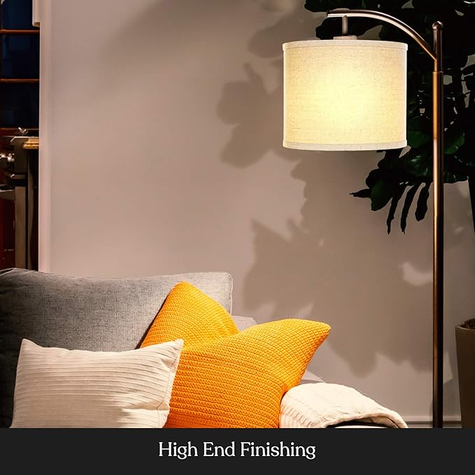 Brightech Montage LED Floor Lamp – Modern Floor Lamp for Living Rooms & Office with Arc Hanging Shade – Standing Lamp for Bedroom Reading, Mid-Century Pole Light for Farmhouse Style - Bronze