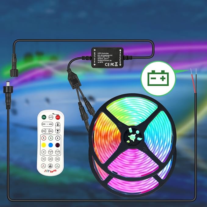 Marine Submersible Boat LED Strip Lights, 66FT IP68 Waterproof Underwater Boat RGB Lights, Boat Deck Light, Under Boat Lights for Night Fishing Pontoon Boats, RF/APP Control