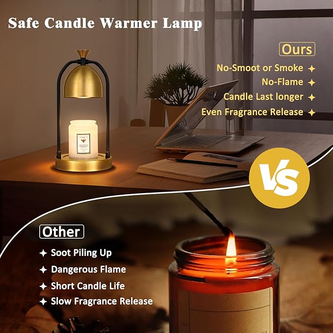 Gold Candle Warmer Lamp with Timer-Electric Candle Warmer Lamp for Bedroom Decor, Dimmable Candle Light Warmer
