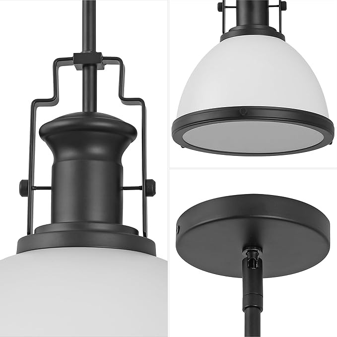 JONATHAN Y 10" Matte Black/White Modern Industrial Iron LED Dome Pendant Light, Adjustable Hanging Fixture for Kitchen Island or Entryway, Black Metal Shade, LED Bulb Included (JYL9535E)