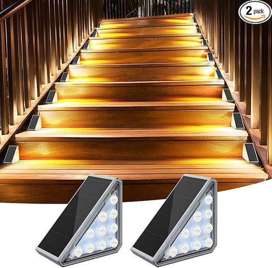 2 Pack Solar Stair Lights Outdoor Stair Lights with Waterproof IP67 LED Solar Light for Outside Light Decor for Deck, Front Step, Front Porch, Patio, Garden and Backyard