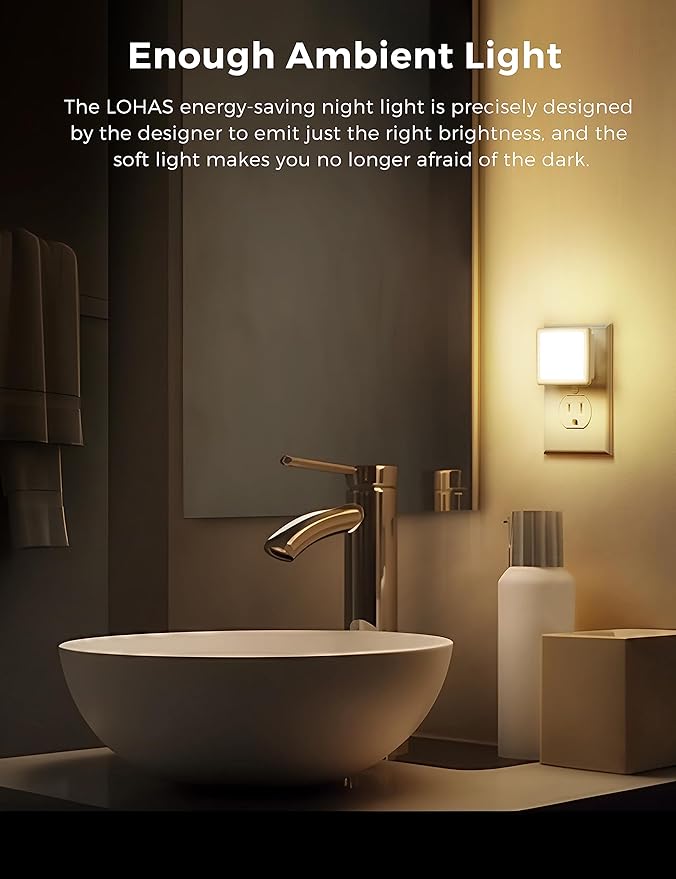 L LOHAS LED Night Lights Plug into Wall, [6-Pack] Plug in Night Light, Dusk-to-Dawn Sensor, 3000K Soft White 0.3W Bright Nightlight Auto-On/Off for Adults Kids Room Bedroom Bathroom Hallway Kitchen