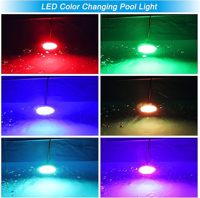 LED Pool Light 10W Smart RGB Magnetic Submersible Light with Remote Control Dimmable Underwater Changing Color Aboveground 12V Pool Light IP68 Waterproof 23ft Cord