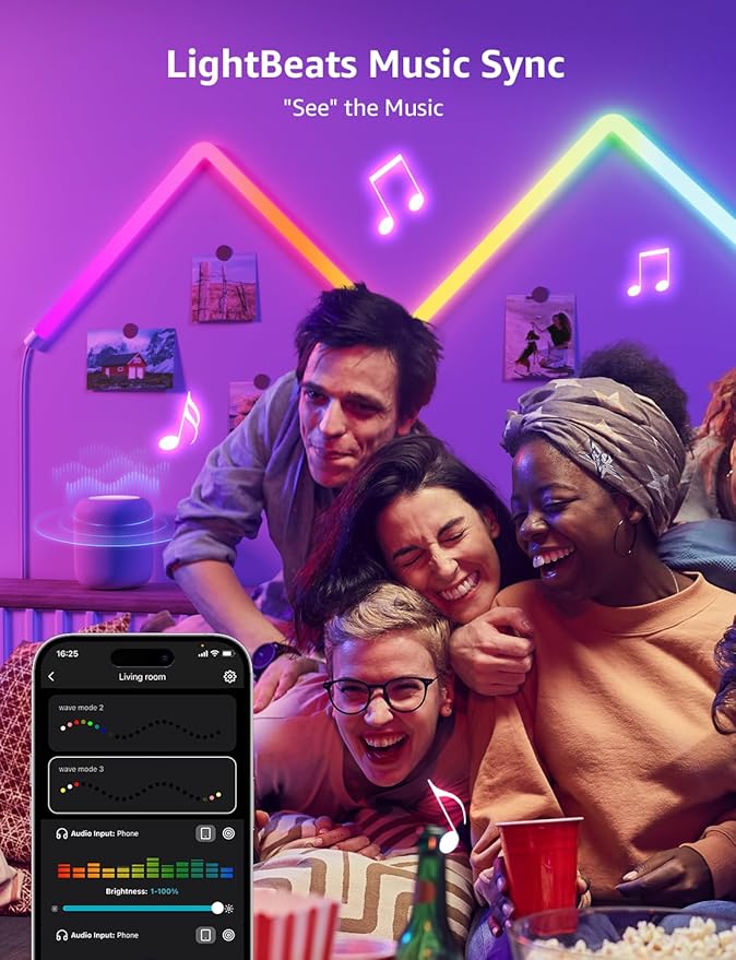 Lepro WL1 AI Smart RGB Wall Lights for Christmas Decorations, LLM AI Generated Lighting with LightBeats Music Sync, Voice Control Via App, Wi-Fi & Bluetooth LED Light Bars, 6 Pcs with 2 Corners