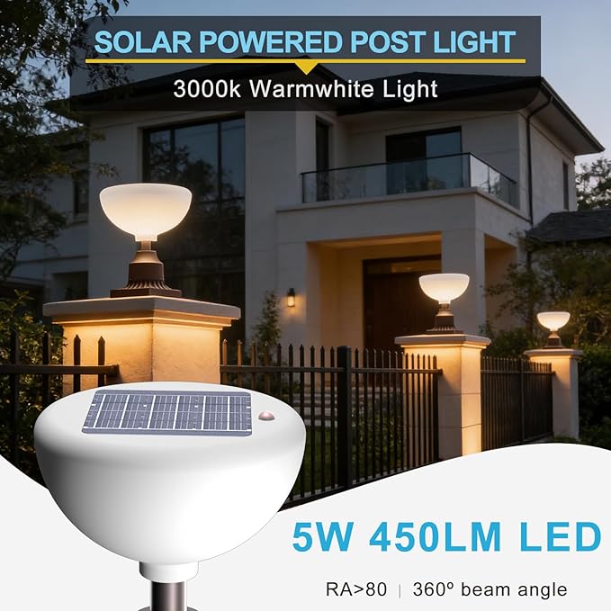 Lightdot Solar Lamp Post Lights 3000K Dusk to Dawn Solar Post Lights with Pier Mount Base, Wireless Waterproof Outdoor Post Lantern, Aluminum Housing for Garden Yard Pole Pillar-2 Pack
