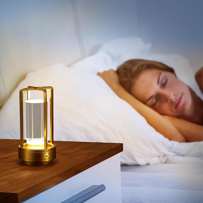 Portable Metal Table Lamp, Cordless Table Lamp, Rechargeable Battery Powered Portable LED Desk Lamp, 3 Color Stepless Dimming Touch, for Bedroom Restaurant Home Outdoor (2 Set of Gold)