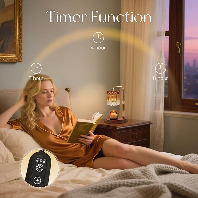 Candle Warmer Lamp with Timer: Amber Candle Warming Lamp with 2 Bulbs Height Adjustable Wax Melt Dimmable Bedroom Decor for Women