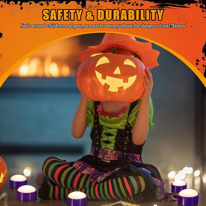 Riakrum 6 Pieces Remote Timer LED Lights with Remote LED Pumpkin Lights Battery Operated Lantern Bright Flameless Candle(Purple,Warm Light)