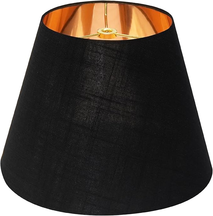 ALUCSET Small Lamp Shade, Barrel Fabric Lampshade for Table Lamp and Floor Light, 6x10x7.5 inch, Natural Linen Hand Crafted, Spider (Black/Gold)